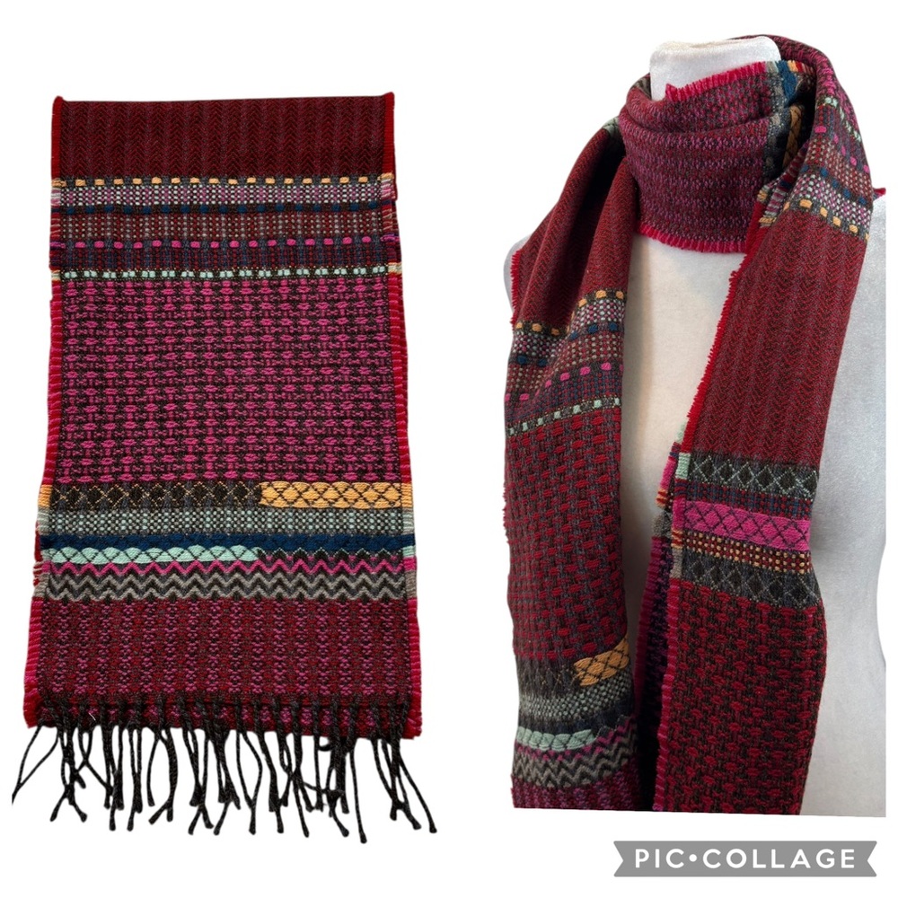 Ladies Multicolor Woven Fringe End Scarf